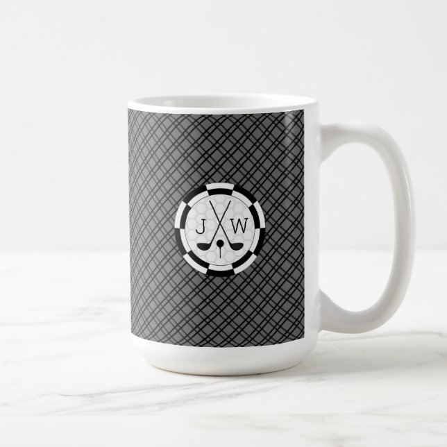 Modern Golf Equipment Motif and Monogram Coffee Mug (Right)