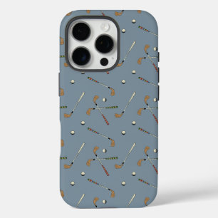 Modern Golf Golfer Club Ball Pattern Blue iPhone 16 Pro Case