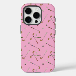Modern Golf Golfer Club Ball Pattern Pink iPhone 16 Pro Case