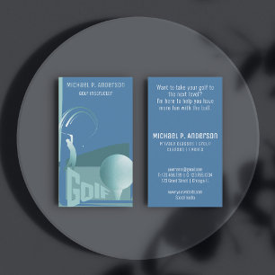 Modern golf instructor golfing blue business Card