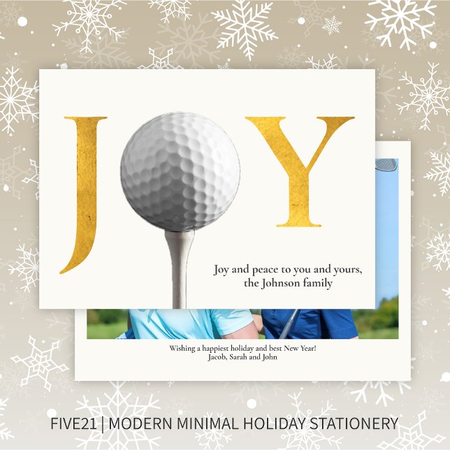 Modern Golf Joy & Peace Christmas Photo Holiday Card (Creator Uploaded)