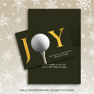 Modern Golf Joy & Peace Dark Green Christmas Holiday Card