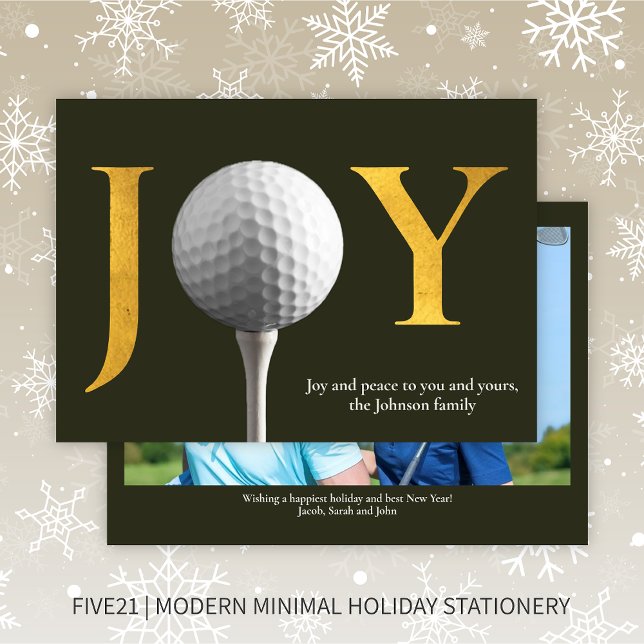 Modern Golf Joy & Peace Dark Green Christmas Photo Holiday Card (Creator Uploaded)