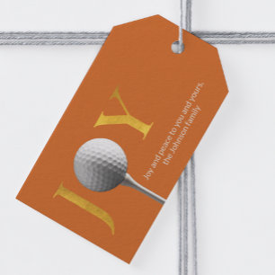 Modern Golf Joy & Peace Orange Christmas Gift Tags