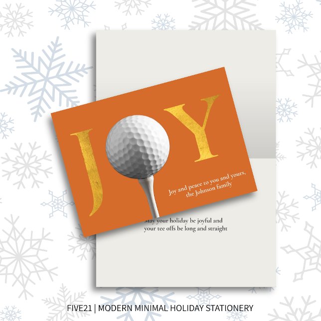 Modern Golf Joy & Peace Orange Folded Christmas Holiday Card (Creator Uploaded)