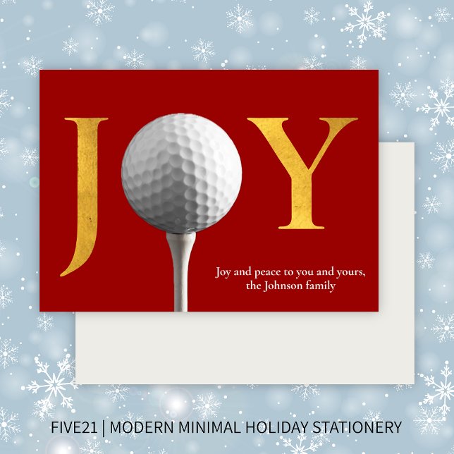 Modern Golf Joy & Peace Red Christmas Holiday Card (Creator Uploaded)