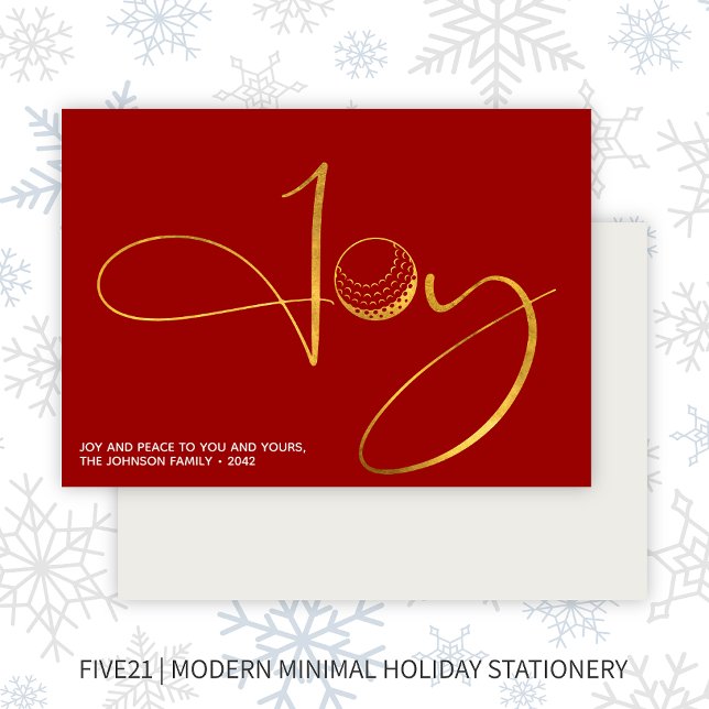 Modern Golf Joy & Peace Red Christmas Holiday Card (Creator Uploaded)