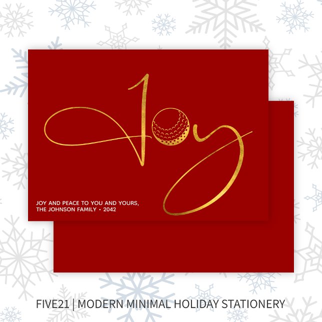 Modern Golf Joy & Peace Red Christmas Holiday Card (Creator Uploaded)