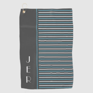 Modern Golf Monogrammed Grey Turquoise Stripes Towel