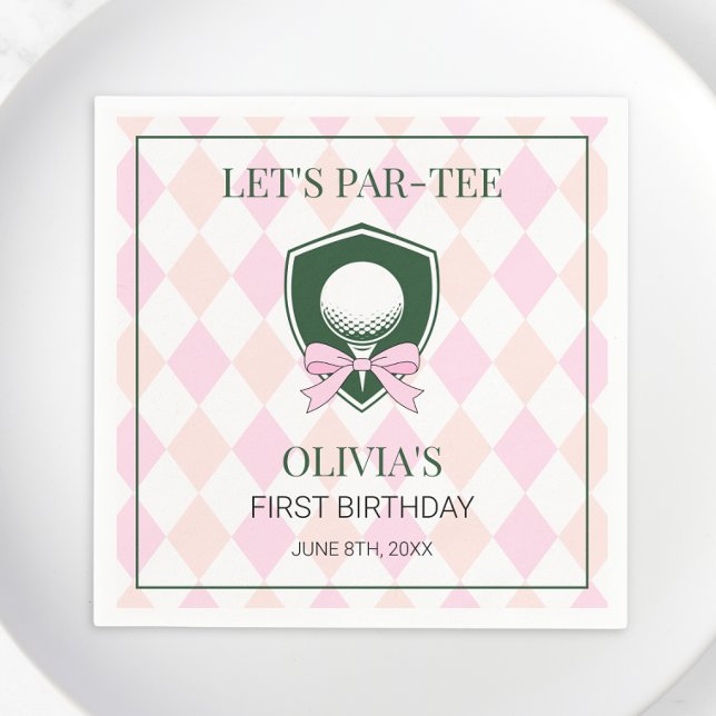 Modern Golf Pink Girls Sports 1st Birthday Par-tee Napkin (Modern Golf Pink Girls Sports 1st Birthday Par-tee Napkins)