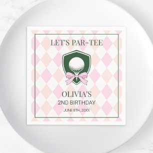 Modern Golf Pink Girls Sports 2nd Birthday Par-tee Napkin