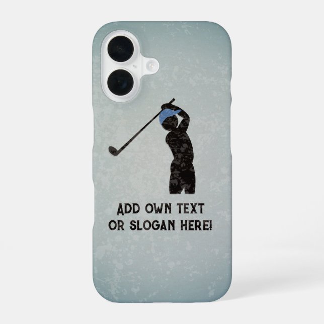 Modern Golf Player on Grunge Metal look, your text iPhone 16 Case (Back)