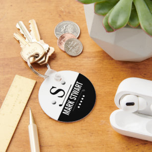 Modern Golfer Black White Monogram Key Ring