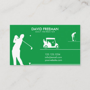 Modern Golfer & Cart Green Golf Instructor Business Card