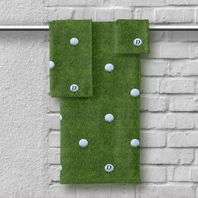 Modern Golfer Dad Monogram Golf Ball Green Bath Towel Set (Creator Uploaded)
