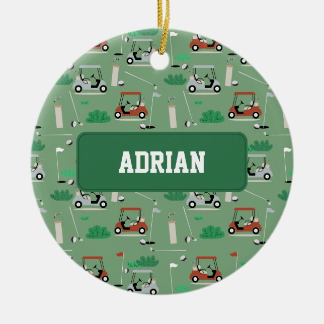 Modern Golfer Golf Theme Personalised Name Ceramic Ornament (Front)
