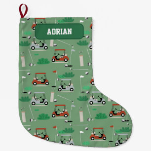 Modern Golfer Golf Theme Personalised Name Large Christmas Stocking