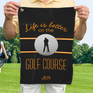 Modern Golfer Monogram Black Orange Golf Towel
