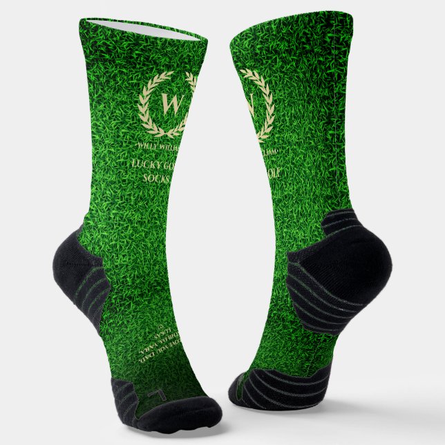 MODERN GOLFER MONOGRAM GRASS GREEN LUCKY GOLF SOCKS (Angled)