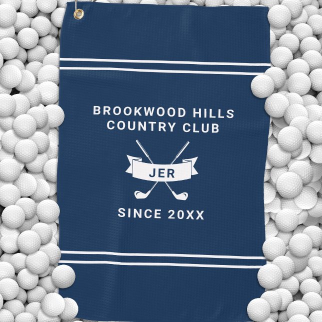 Modern Golfer Monogram Initials Golf Clubs Blue Golf Towel (Modern Golfer Monogram Initials Golf Clubs Blue Golf Towel)