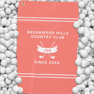Modern Golfer Monogram Initials Golf Clubs Coral Golf Towel