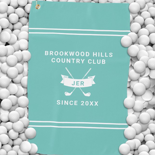 Modern Golfer Monogram Initials Golf Clubs Teal Golf Towel (Modern Golfer Monogram Initials Golf Clubs Teal Golf Towel)