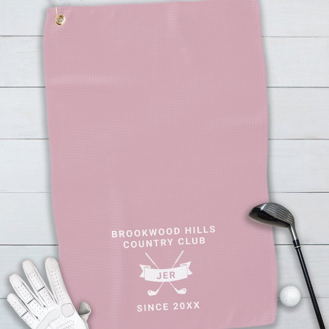 Modern Golfer Monogrammed Initials Fun Clubs Pink Golf Towel (Creator Uploaded)