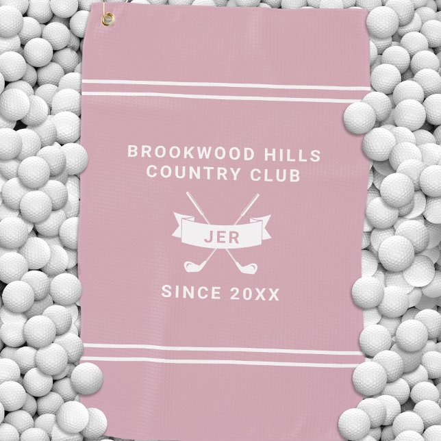 Modern Golfer Monogrammed Initials Golf Clubs Pink Golf Towel (Modern Golfer Monogrammed Initials Golf Clubs Pink Golf Towel)
