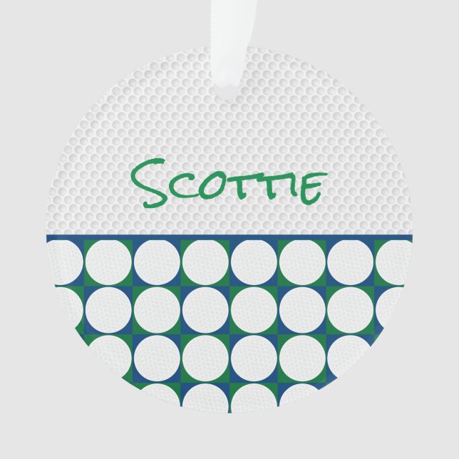Modern Golfer NAME Golf Balls Blue Green Fun Ornament (Front)