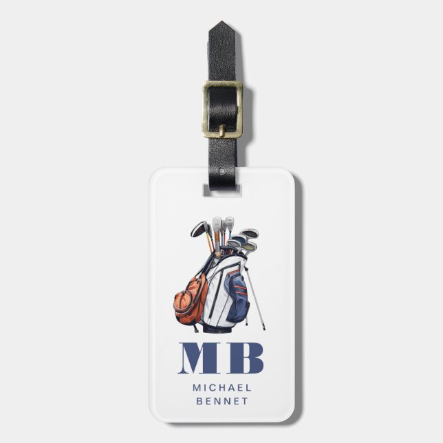 Modern Golfer Sport Monogram Luggage Tag (Front Vertical)