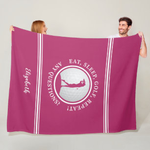 Modern Golfer Sports Monogram Name Golf Cute Pink Fleece Blanket