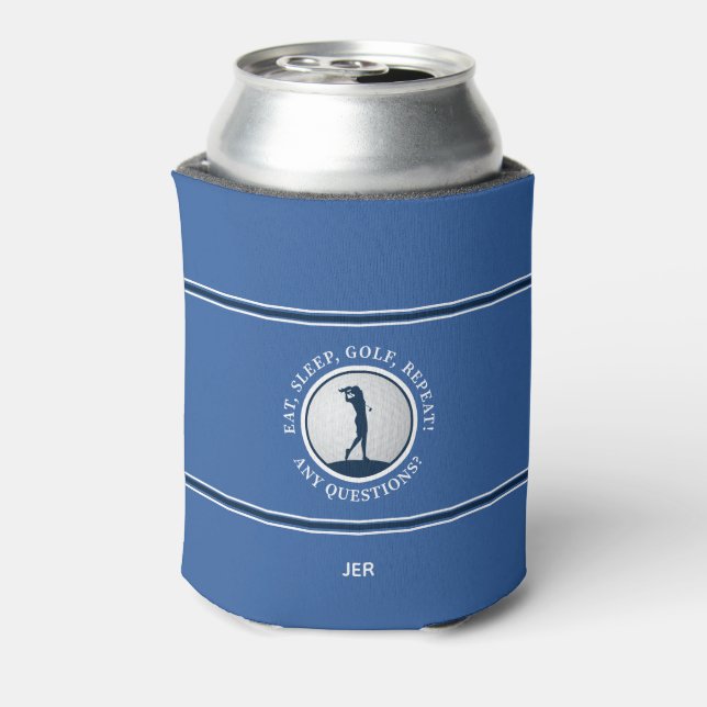 Modern Golfer Women’s Monogram Personalized Blue Can Cooler (Can Back)