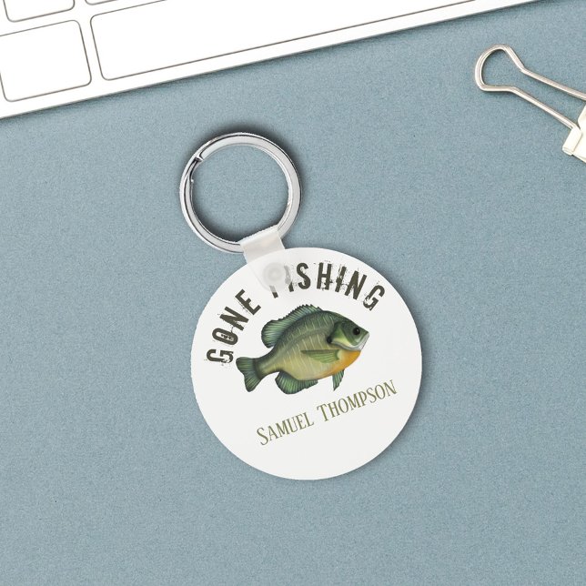 Modern Gone Fishing Personalized  Key Ring (Gone Fishing Custom Keychain. )