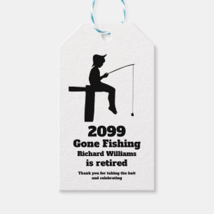 Modern Gone Fishing Retired Sitting Fisherman Gift Tags