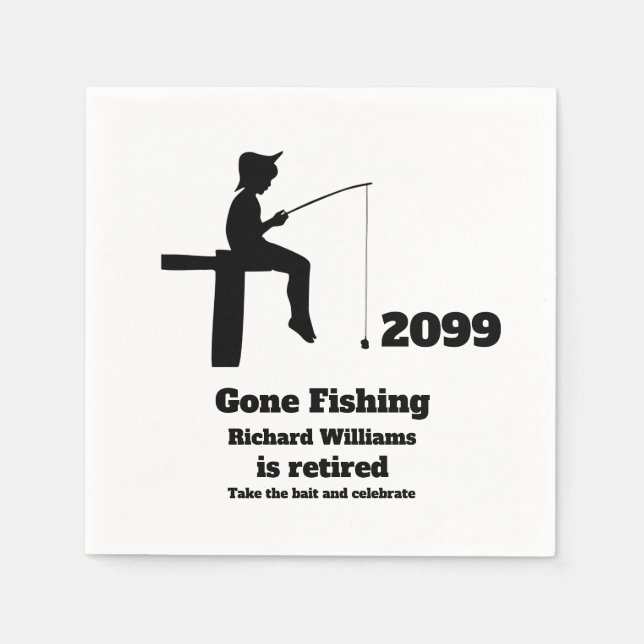 Modern Gone Fishing Retired Sitting Fisherman Napkin (Front)