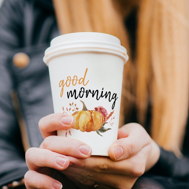 Modern Good Morning Pumpkin Quote Paper Cups (Creator Uploaded)