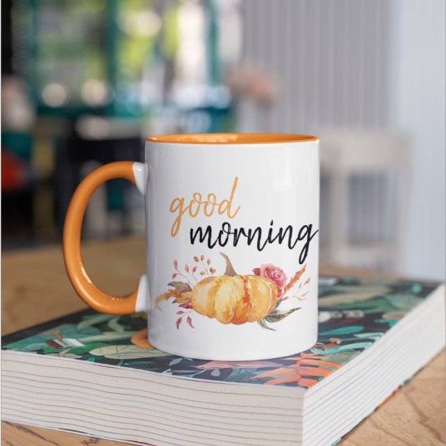 Modern Good Morning Pumpkin Quote Two-Tone Coffee Mug (Creator Uploaded)