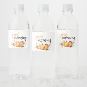 Modern Good Morning Pumpkin Quote Water Bottle Label