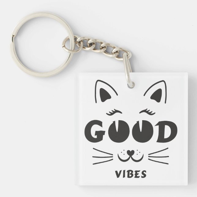 Modern Good Vibes Cat Face - Minimalist Feline Typ Key Ring (Front)