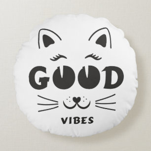 Modern Good Vibes Cat Face - Minimalist Feline Typ Round Cushion
