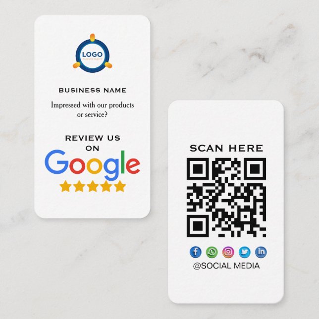 Modern Google Review With QR Code  Business Card (Front/Back)