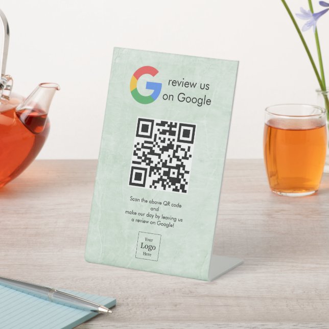 Modern Google reviews qr code tabletop sign (In SItu)