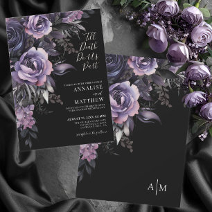 Modern Gothic Floral Black Wedding Invitation