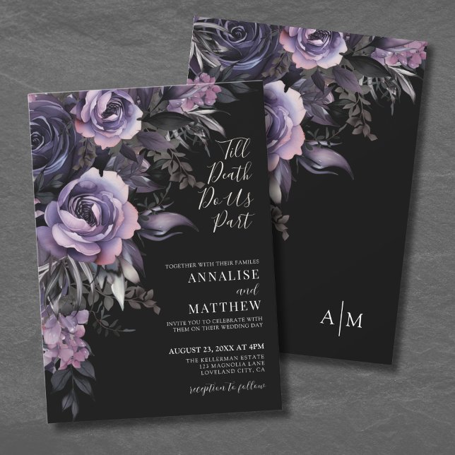 Modern Gothic Floral Black Wedding Invitation (Modern Gothic Floral Black Wedding Invitation)
