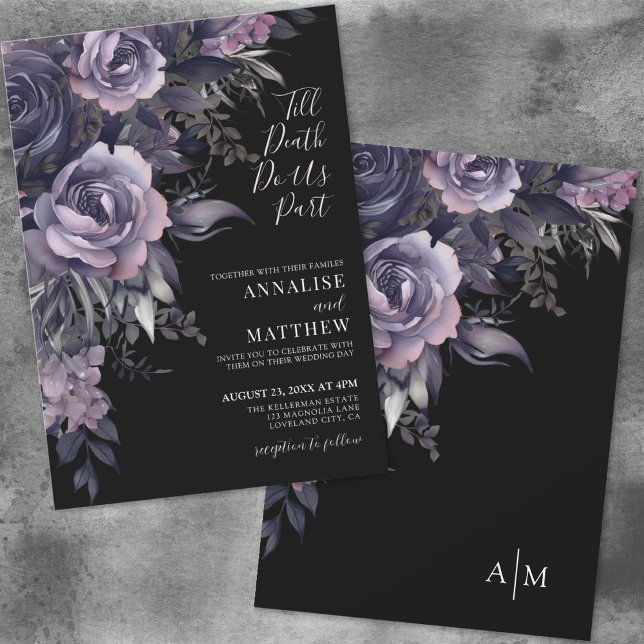 Modern Gothic Floral Black Wedding Invitation (Modern Gothic Floral Black Wedding Invitation)