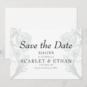 Modern Gothic Floral Heart Elegant White Wedding Save The Date