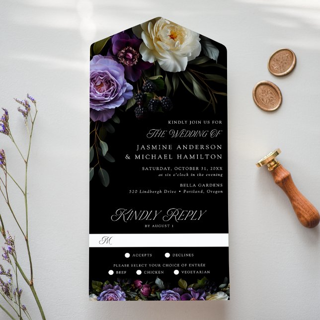 Modern Gothic Floral Wedding All In One Invitation (Creator Uploaded)