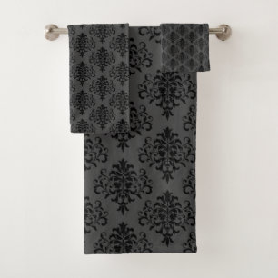 Modern Gothic Grey Black Damask Pattern Bath Towel Set