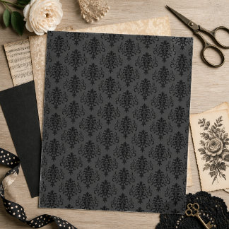 Modern Gothic Grey Black Damask Scrapbook Paper