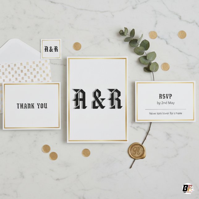 Modern Gothic Monogram Wedding Invitation - Black  (Creator Uploaded)